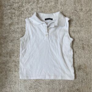 White cropped button down collared tank top, brandy melville women’s one size